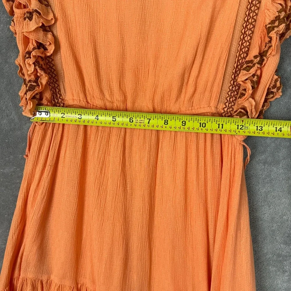 Free People Weekend Brunch Mini Dress Womens M Orange Embroidered Boho